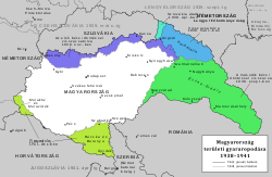 Észak-Erdély (sötétzöld), mint a Magyar Királyság része 1942-ben