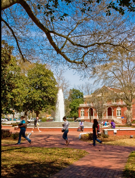 The Trustees Fountain at Wright Circle on the main campus at East Carolina University