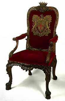 The ceremonial seat of the Chairman of the Court of Directors of the East India Company, and subsequently that of the Secretary of State for India The seat of the chairman of the court of directors of the East India Company (c.1730) - BL Foster 905.jpg