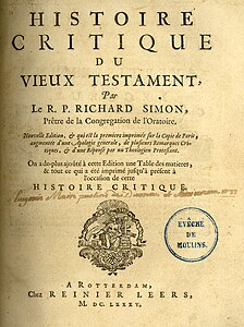Title page of the "Histoire critique du vieux testament" by Richard Simon.jpg