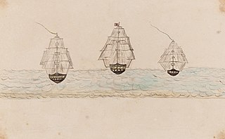 Três fragatas vistas de frente, em alto-mar