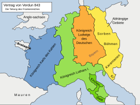 Teritoria divido laŭ Traktato de Verdun el la jaro 843