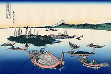 "Tsukuda Takeyo" in Katsushika Hokusai's famous picture collection "Thirty-six Views of Tomitake" In the latter half of the Edo period, you can see Mt. Fuji far from Tsukuda Island (currently Tsukuda, Chuo-ku, Tokyo) in front of Edo, which is crowded with ships. Tsukada Island in the Musashi province.jpg