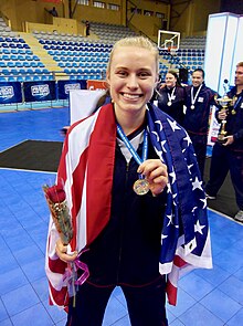 Team USA Junior National Volleyball Team and captain Hayley Hodson win gold medal at NORCECA U20 Championships by defeating Cuba 3-0 in Guatemala City, July 13, 2014 USA Junior National Team and captain Hayley Hodson win gold medal by defeating Cuba 3-0 at NORCECA U20 Championships in Guatemala City July 2014.jpg