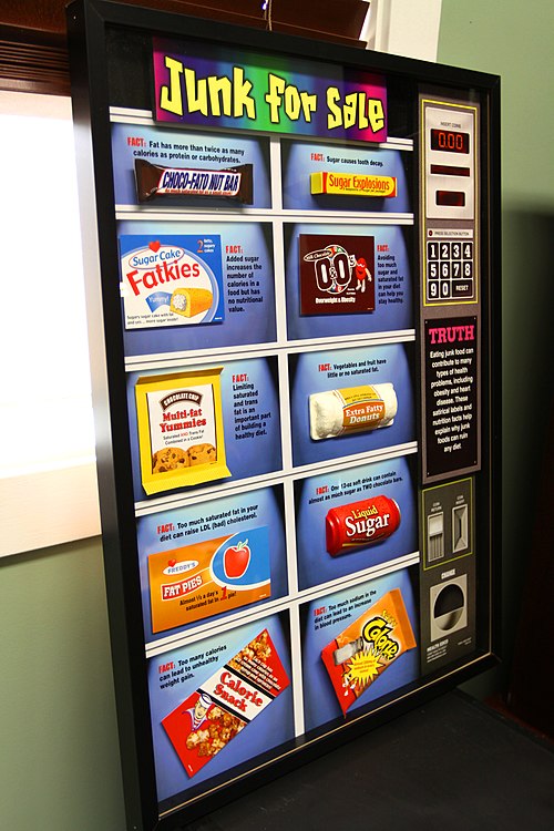 A poster at Camp Pendleton's 21-Area Health Promotion Center describes the effects of junk food that many Marines and sailors consume.