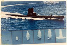 Montage of the end of Carbonero; sunk as a target by USS Pogy firing a Mk 48 torpedo off Pearl Harbor on 27 April 1975 USS Carbonero;0833712.jpg