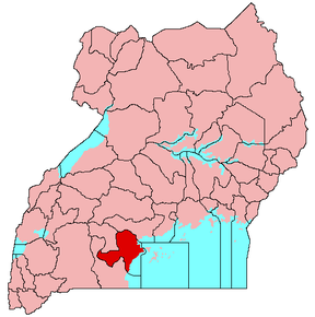 Harta districtului Masaka în cadrul Ugandei