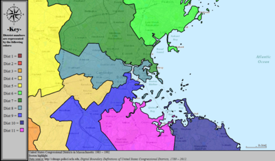 United States Congressional Districts in Massachusetts (metro highlight), 1983 - 1992.tif