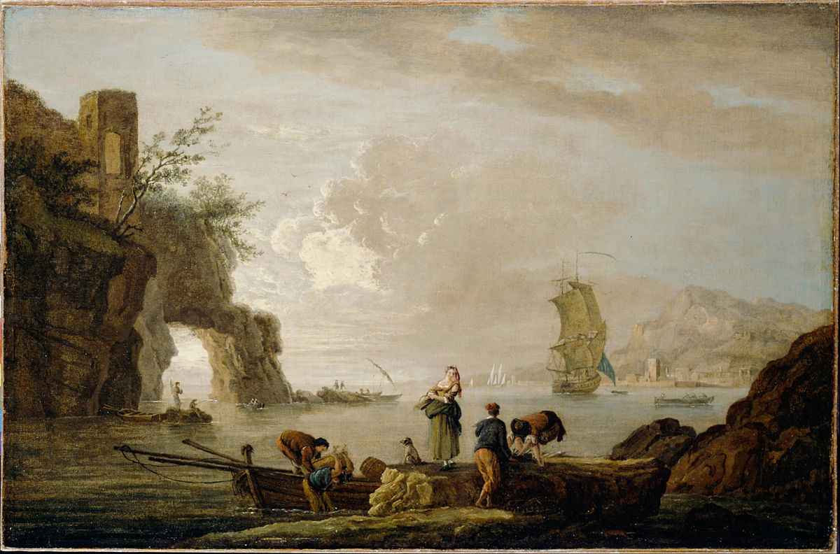 Riproduzioni Di Belle Arti Paesaggio con bagni dettagli di Claude Joseph  Vernet (1714-1789, France)