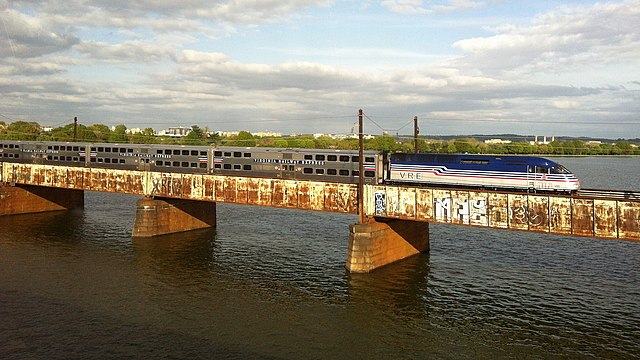 A VRE train crossing the Potomac River in 2013.