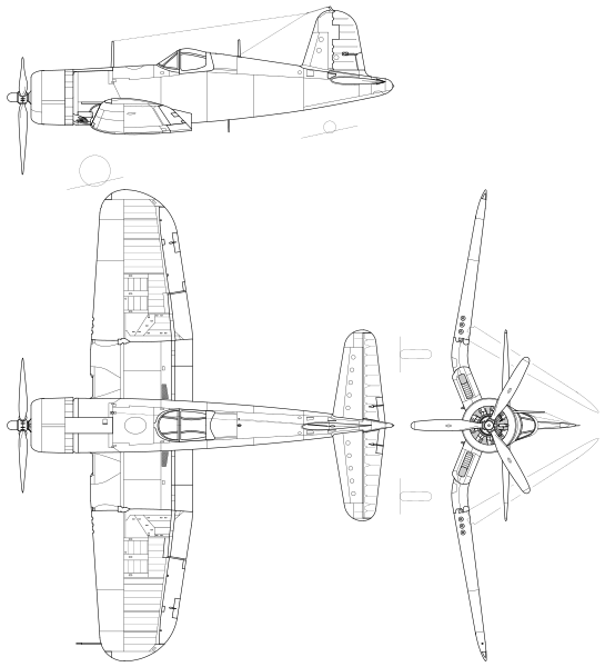 File:Vought F4U-1 Corsair 3-view.svg