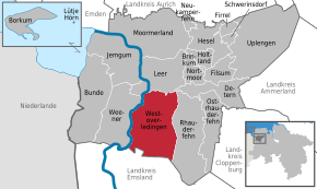 Poziția comunei Westoverledingen pe harta districtului Leer