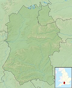 Mapa konturowa Wiltshire, po lewej znajduje się punkt z opisem „Trowbridge”