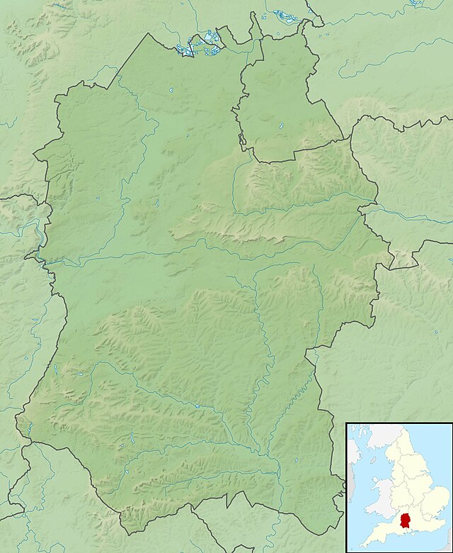 Mapa konturowa Wiltshire, u góry znajduje się punkt z opisem „miejsce bitwy”