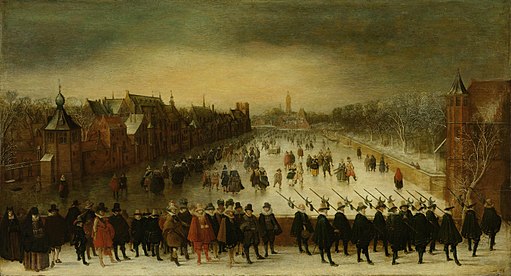 Wintergezicht op de Vijverberg te Den Haag met op de voorgrond prins Maurits en zijn gevolg Rijksmuseum SK-A-955