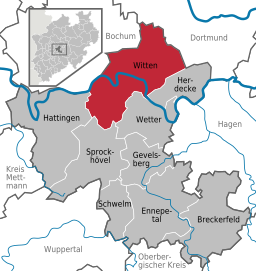 Läget för staden Witten i Ennepe-Ruhr-Kreis