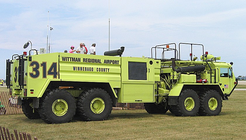 This 8x8 fire truck is unusual in that it steers by frame articulation