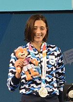 Thumbnail for File:Women's 400m Freestyle Final YOG18 12-10-2018 (18) (cropped).jpg