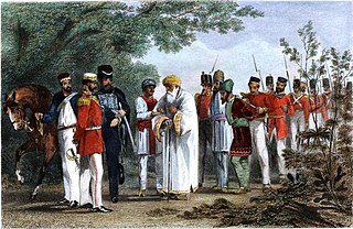 Capture of the emperor and his sons by William Hodson at Humayun's tomb on 20 September 1857