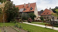 Garden of the Minorite Monastery in the town of Český Krumlov, south Bohemia, Czech Republic.}}