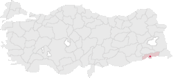 Şırnak tartomány elhelyezkedése Törökország térképén
