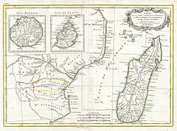 Mapa Rigobert Bonne zobrazující Monomotopa (Mutapa), datováno 1770