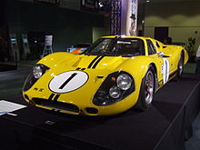 1967 Ford GT40 Mk IV, which was developed from the J-car. This particular car, J-4, won the 1967 12 Hours of Sebring. 1967 GT40 Mk IV at 2010 Canadian International AutoShow.JPG