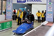 Deutsch: Bob-Europacup 2018/19; Station 1 in Altenberg, 2er-Rennen Nummer 1, Lauf 1 English: Bobsleigh Europe Cup 2018-19 in Altenberg - 2-man Race 1, first run