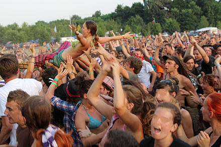 Crowd surfing during Woodstock Festival Poland 2013