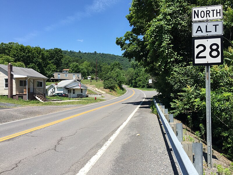 File:2016-06-18 12 32 11 View north along West Virginia Route 28 Alternate (Knobley Street) just north of West Virginia Route 28 in Wiley Ford, Mineral County, West Virginia.jpg