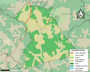 Barevná mapa znázorňující využití půdy.