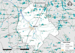 Kleurenkaart met het hydrografische netwerk van de gemeente