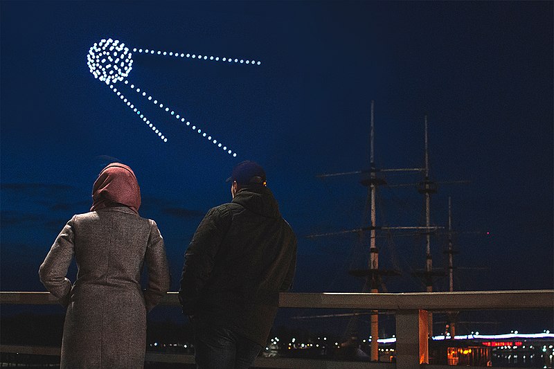 File:500 drones launch to celebrate the 60th anniversary of the 1st man’s flight to space. The Show was performed by Geoscan Drone Show.jpg