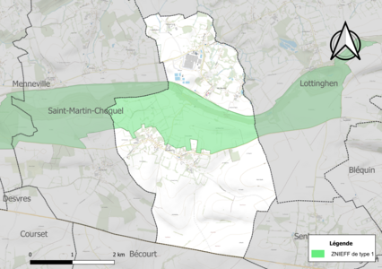 Carte de la ZNIEFF de type 1 sur la commune.