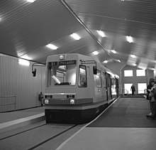 A pre production mock-up of an AnsaldoBreda T-68 Metrolink vehicle on display in 1990 A taste of things to come, in Manchester - geograph.org.uk - 689989.jpg
