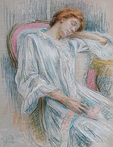 A young woman asleep in a chair (1904). Louise Catherine Breslau.