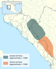 Map of approximate Xixime and Acaxee territories Acaxee Xixime map.svg