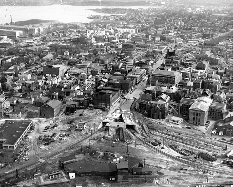 File:Aerial view of Bridge Street overpass project, June 1951.jpg