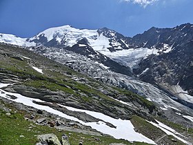 Uitzicht op de gletsjer vanaf de berghut Nid d'Aigle.