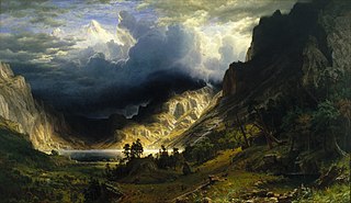 <i>A Storm in the Rocky Mountains, Mt. Rosalie</i> 1866 oil painting by Albert Bierstadt