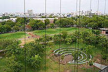 Aerial view of Stepwell from The School of Arts and Sciences Arboretum SAS North Ahmedabad University Jul22 A7C 02108.jpg