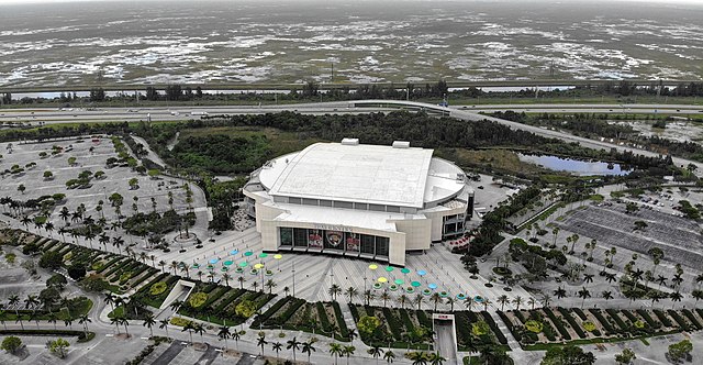 An aerial shot of Amerant Bank Arena
