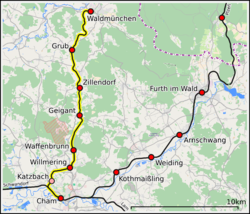 A Cham–Waldmünchen-vasútvonal útvonala