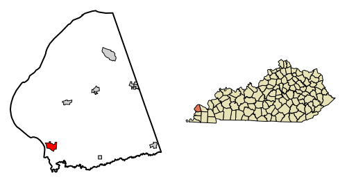 Location of Wickliffe in Ballard County, Kentucky.