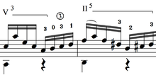 Barre chord notation in classical music uses Roman numerals with indices (see left). BarreClassical.png