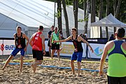 Deutsch: Beachhandball Europameisterschaften 2019 (Beach handball Euro); Tag 1: 2. Juli 2019 – Männer, Vorrunde Gruppe D, Frankreich-Montenegro 2:0 (19:7, 18:9) English: Beach handball Euro; Day 1: 2 July 2019 – Men Preliminary Round Group D – France-Montenegro 2:0 (19:7, 18:9)