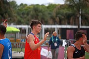 Deutsch: Beachhandball bei den Olympischen Jugendspielen 2018; Tag 4, 11. Oktober 2018; Jungs, Vorrunde, Gruppe B - Spanien-Kroatien 2:0 English: Beach handball at the 2018 Summer Youth Olympics at 11 October 2018 – Boys Preliminary Round Group B‎ – Spain-Croatia 2:0