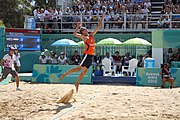 Deutsch: Beachvolleyball bei den Olympischen Jugendspielen 2018; Tag 11, 17. Oktober 2018; Jungen,Finale – Niederlande (Matthew Immers/Yorick de Groot)-Schweden (David Åhman/Jonatan Hellvig) 0:2 (20–22/15–21) English: Beach volleyball at the 2018 Summer Youth Olympics at 17 October 2018 – Final – Netherlands (Matthew Immers/Yorick de Groot)-Sweden (David Åhman/Jonatan Hellvig) 0:2 (20–22/15–21)