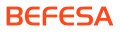 Befesa-Logo, Firmenname in orangefarbenen Buchstaben auf weißem Grund
