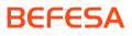 Befesa-Logo, название фирмы в оранжевом цвете farbenen Buchstaben auf weißem Grund 